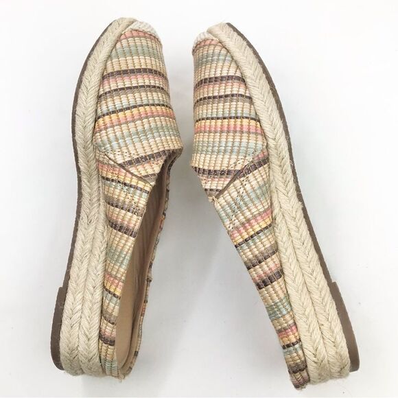 Crown Vintage LONARI Earth Tone Cream Stripe Closed Toe Espadrille Mule Shoes - Picture 7 of 13